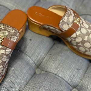 Coach Tan & Cream Signature Canvas Clog Mules